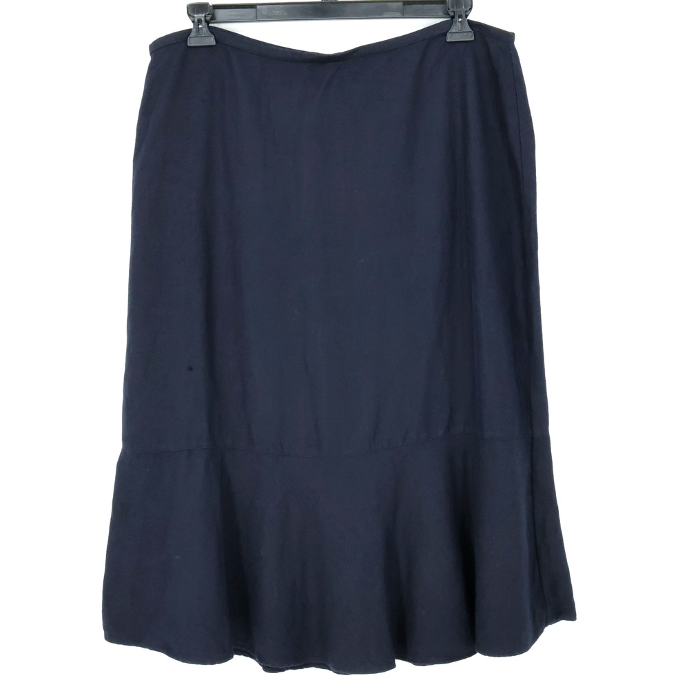 Emma James Skirt Plus Size 18 Navy Blue Linen Blend A line Back Zip Ruffle Hem